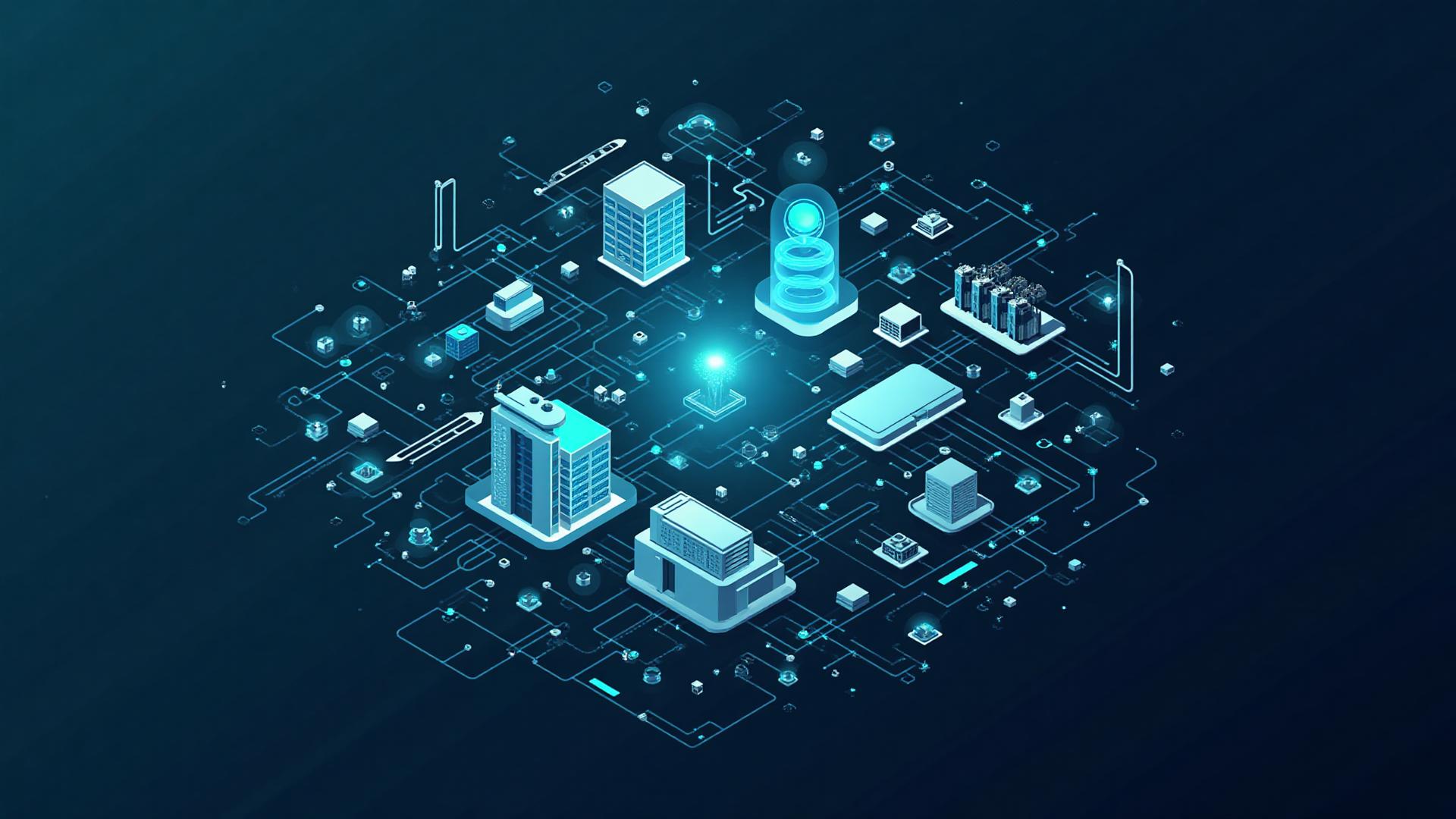 Modern manufacturing facility with advanced automation technology, AI systems, and logistics optimization equipment showcasing digital transformation in industry